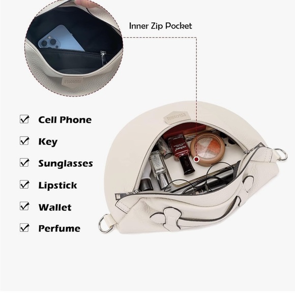 Tan Crescent Crossbody Bag with Adjustable Strap - Picture 9 of 9